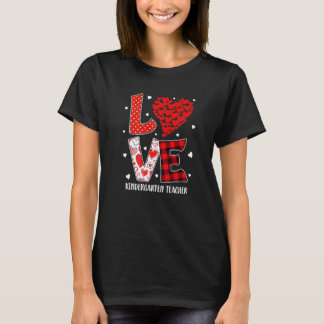 Camiseta Heart Love Kindergarten Teacher Red Plaid Valentin