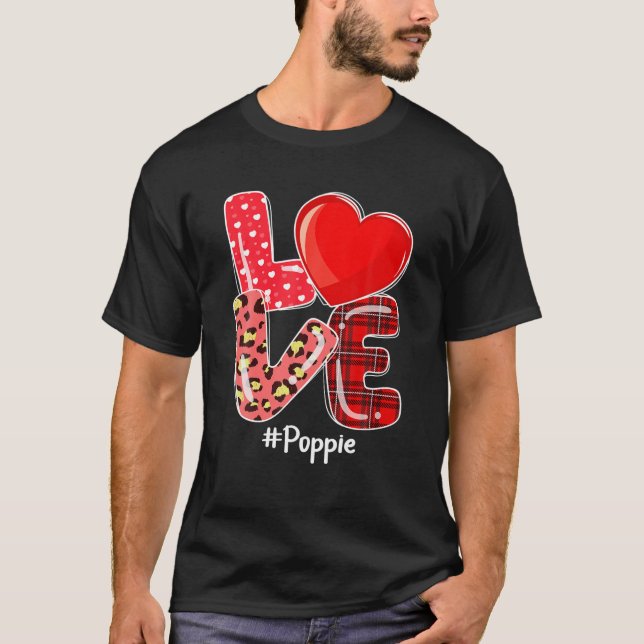 Camiseta Heart Love Poppie Buffalo Plaid Leopard Valentine (Anverso)