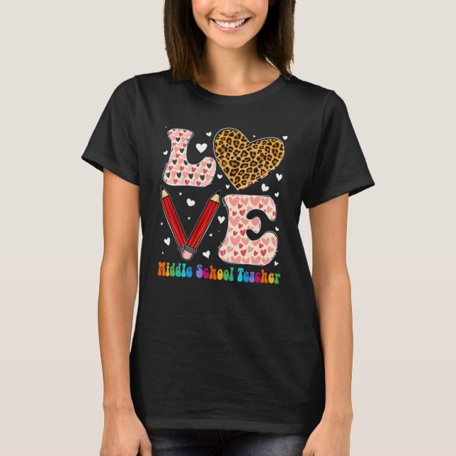 Camiseta Heart Middle School Teacher Leopard Plaid Valentin (Anverso)