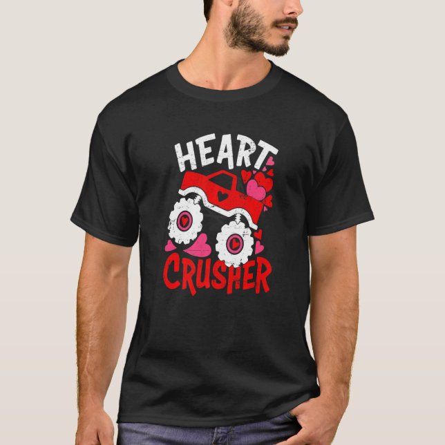 Camiseta Heart Monster Truck Crusher Valentines Day Cute Bo (Anverso)