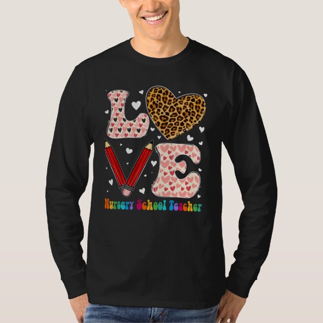 Camiseta Heart Nursery School Teacher Leopard Plaid Valenti (Anverso)