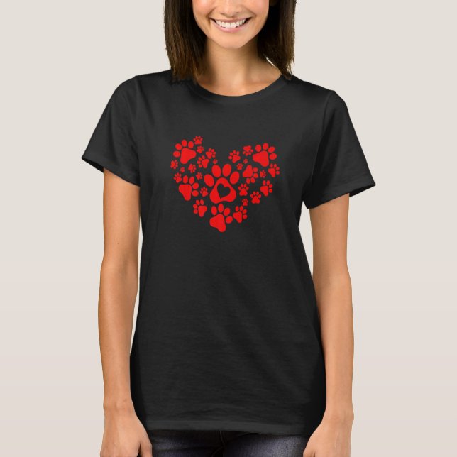 Camiseta Heart Paw Imprimir Perro Amor Día de San Valentín  (Anverso)