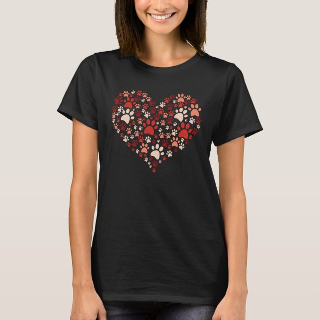 Camiseta Heart Paw Print Dog & Cat Cat Mom & Dog Mom valent (Anverso)