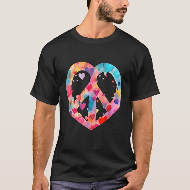 Camiseta Heart Peace Sign World Love Flowers Hippie Groovy  (Anverso)