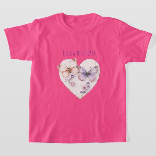 Camiseta Heart Pink Purple Butterflies & Flowers (Distribución)