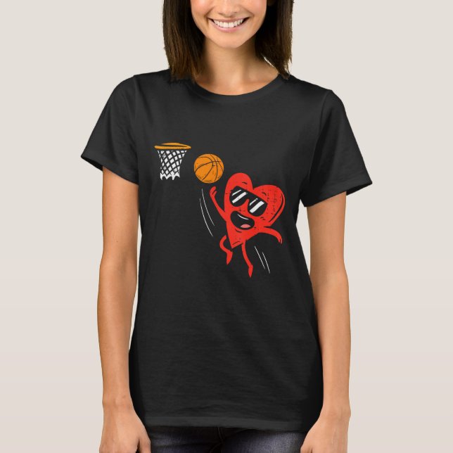 Camiseta Heart Playing Basketball Cute Valentines Day Srts  (Anverso)