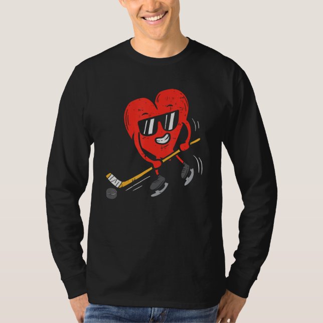 Camiseta Heart Playing Ice Hockey Valentines Day Love Sport (Anverso)