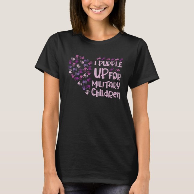 Camiseta Heart Ribbon Purple Up For Military Children Aware (Anverso)