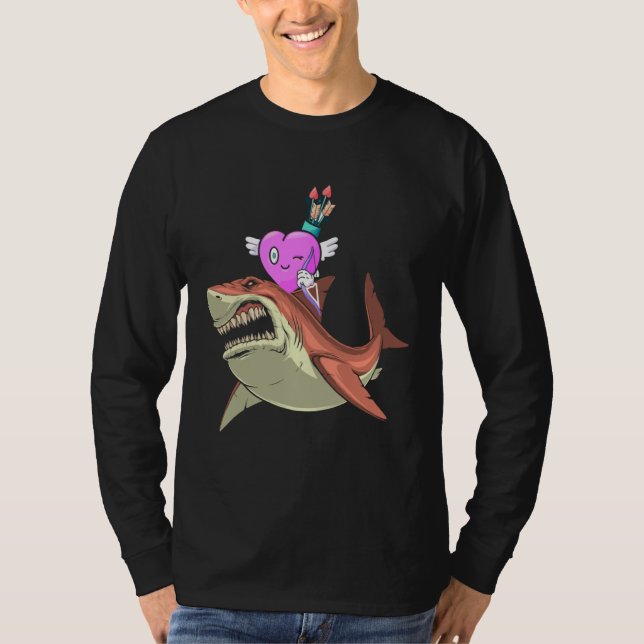 Camiseta Heart Riding Shark Valentine's Day Funny Boys Girl (Anverso)