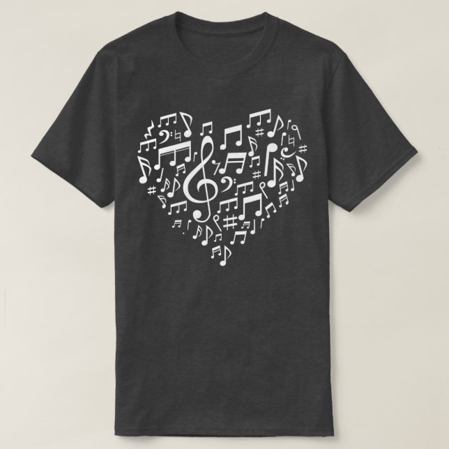 Camiseta Heart Shape Notas musicales Amantes de la música R (Diseño del anverso)