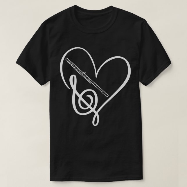Camiseta Heart Sheet Music Clef Transverse Flute  (Diseño del anverso)