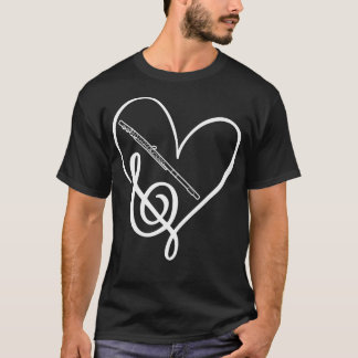 Camiseta Heart Sheet Music Clef Transverse Flute
