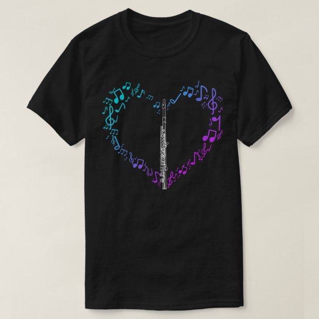 Camiseta Heart Sheet Music Clef Transverse Flute 1074 (Diseño del anverso)