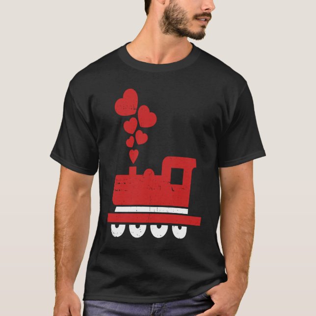 Camiseta Heart Train Valentines Day Cool Railroad Love Boys (Anverso)