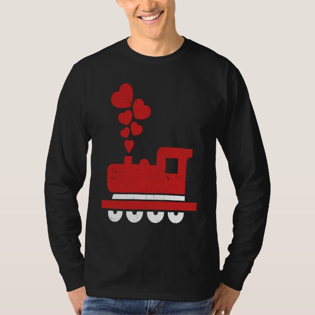 Camiseta Heart Train Valentines Day Cool Railroad Love Boys (Anverso)