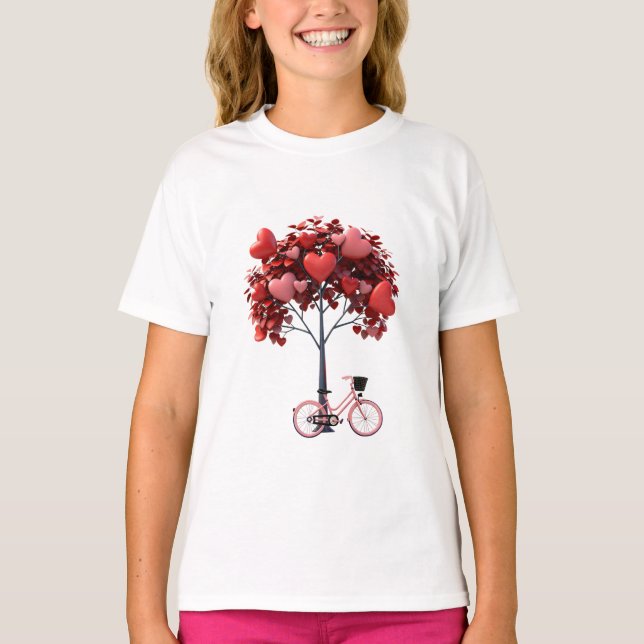 Camiseta Heart Tree Bicycle Romantic Valentine Girls' Basic (Anverso)