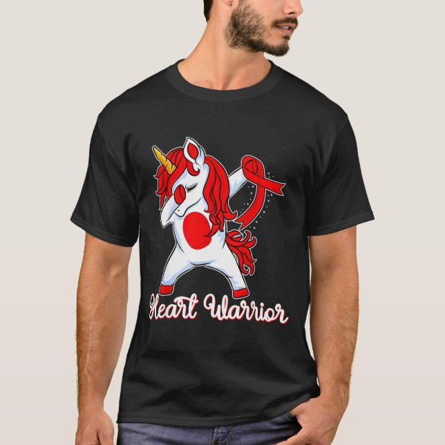 Camiseta Heart Warrior Ribbon Heart Disease Dabbing Unicorn (Anverso)