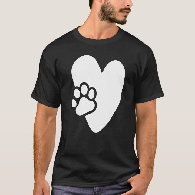Camiseta Heart with Paw Pet Design for Puppies Dogs Lovers  (Anverso)