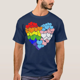 Camiseta Heart With Rainbow And Transgender Flag For Pride