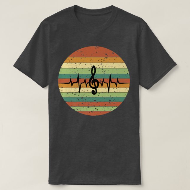 Camiseta Heartbeat Music Notes Retro Sunset  (Diseño del anverso)
