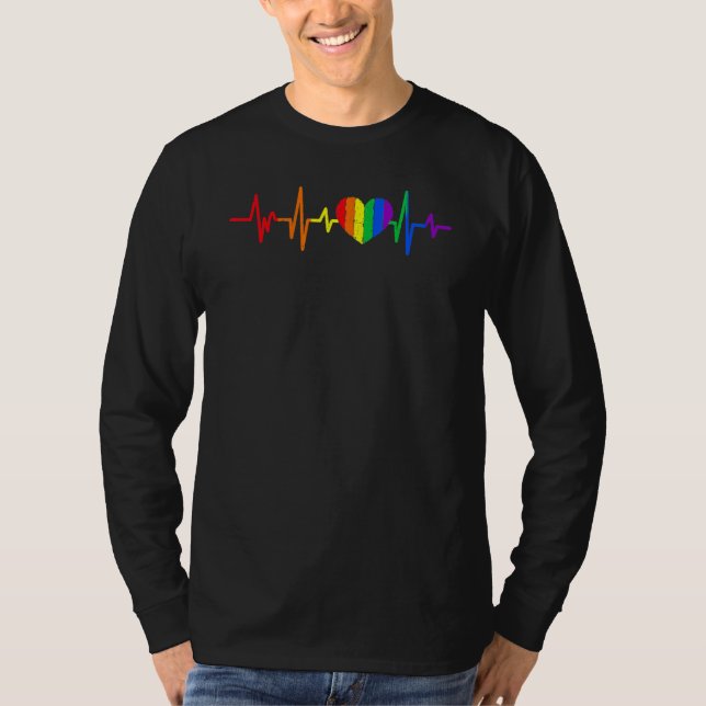 Camiseta Heartbeat Rainbow Heart Gay LGBT Pride Medical Nur (Anverso)