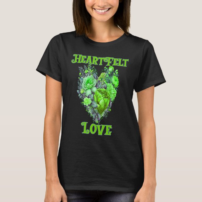 CAMISETA HEARTFELT LOVE FLORAL HEART GREEN (Anverso)
