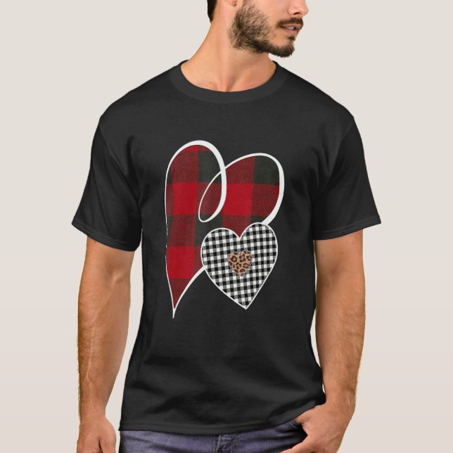 Camiseta Hearts Buffalo Plaid Red White Leopard Heart Valen (Anverso)