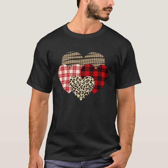 Camiseta Hearts Leopard Plaid Buffalo Heart Love Valentine' (Anverso)