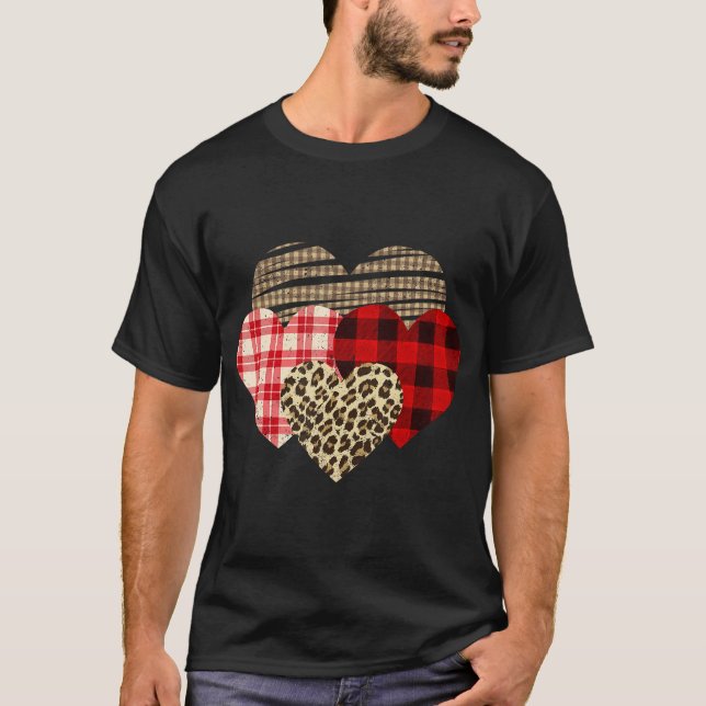 Camiseta Hearts Leopard Plaid Buffalo Heart Love Valentine (Anverso)
