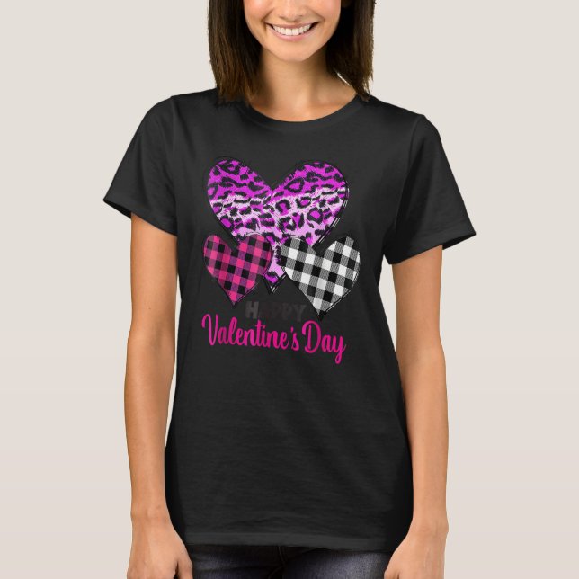 Camiseta Hearts Leopard Plaid Love Happy Valentines Day for (Anverso)