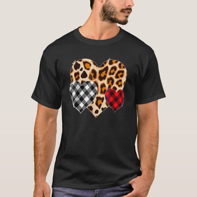 Camiseta Hearts Leopard Plaid  Valentines Day Love  Girls (Anverso)