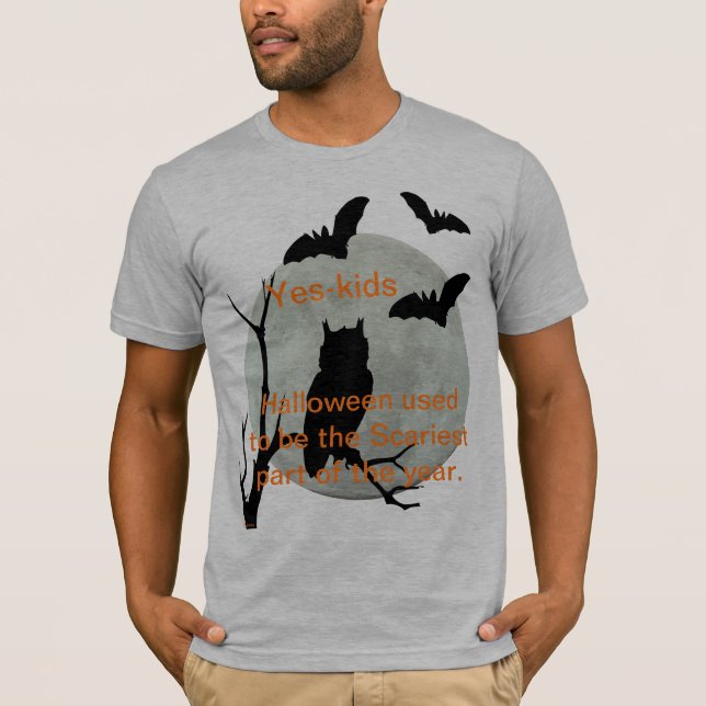 Camiseta Heather Gray Halloween Owl & Bats (Anverso)