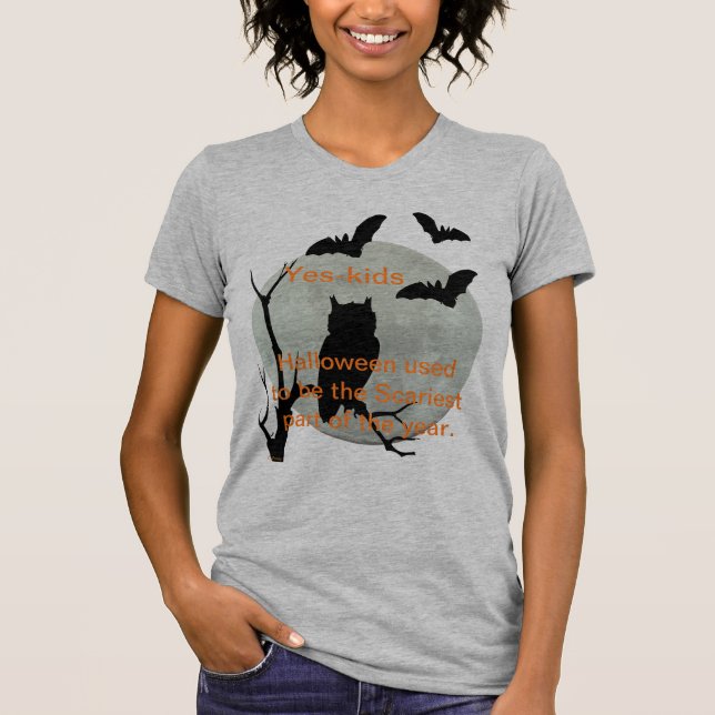 Camiseta Heather Gray Halloween Owl & Bats (Anverso)