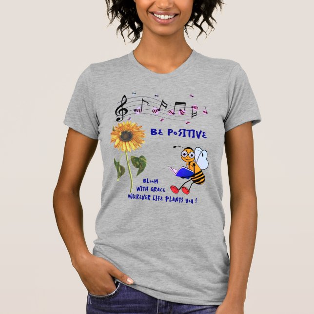 Camiseta Heather Gray Sunflower Abejas Positivas T-Shirt (Anverso)