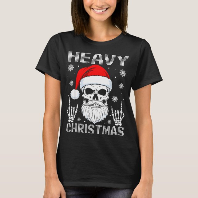 Camiseta Heavy Christmas Skull Fans Rock Music Winter Holid (Anverso)