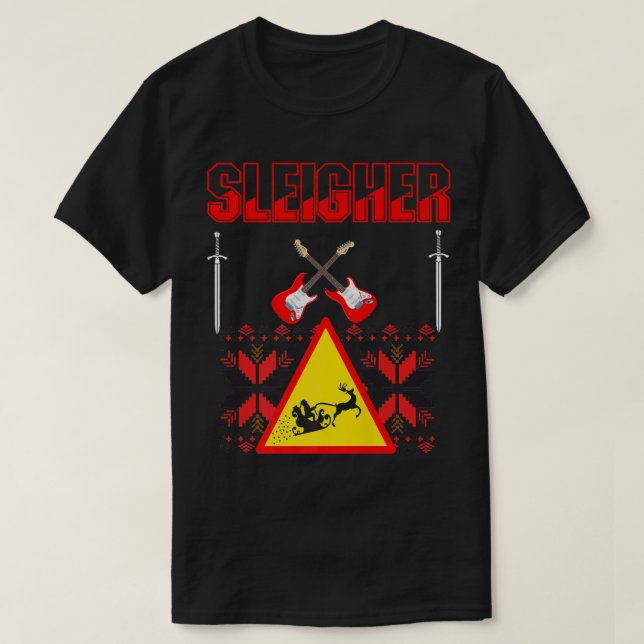 Camiseta Heavy Metal Christmas Sleigher Guitar Sword Music  (Diseño del anverso)