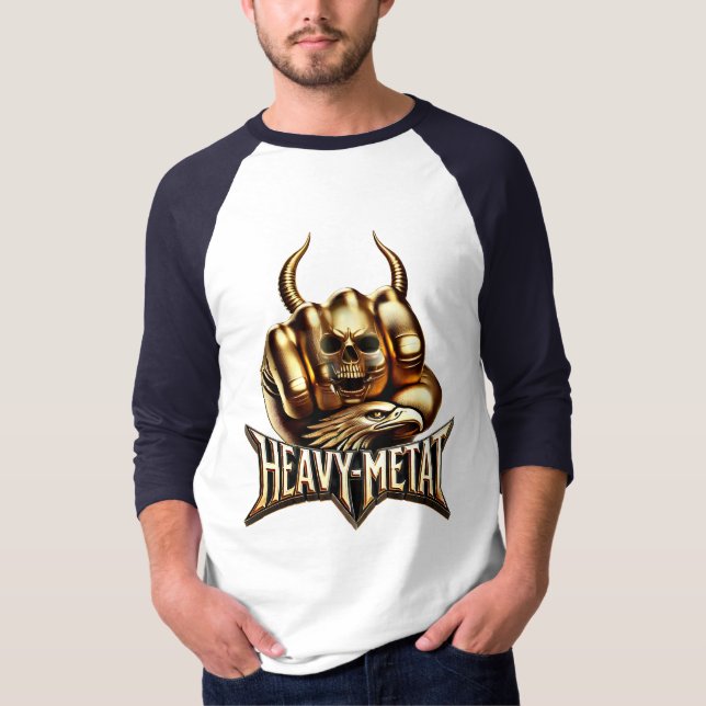 Camiseta Heavy Metal Faust mit Adler Totenkopf Gold (Anverso)