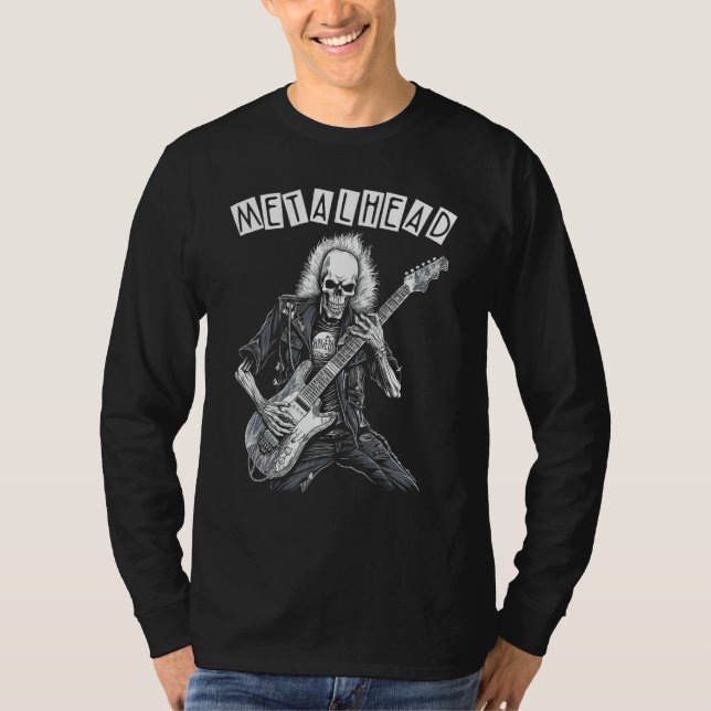Camiseta Heavy Metal Punk Rock N Roll Metalhead Skeleton Gu (Anverso)