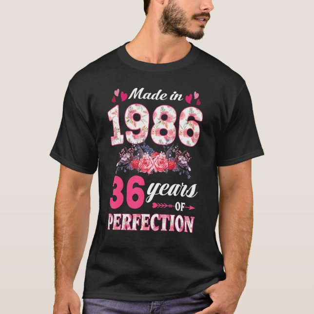 Camiseta Hecha En 1986 Floral 36º cumpleaños 36 Años (Anverso)