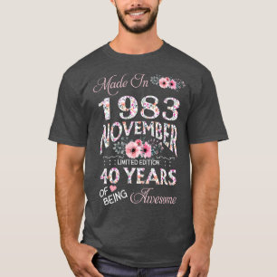 Camiseta Hecha En Octubre De 1983 Floral 40 Años De Edad