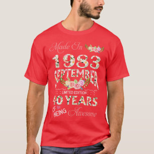 Camiseta Hecha En Septiembre De 1983 Floral 40 Años De Edad