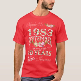 Camiseta Hecha En Septiembre De 1983 Floral 40 Años De Edad