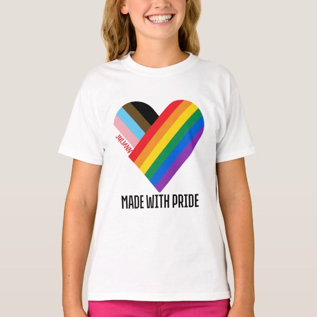 Camiseta Hecho Con Orgullo Corazón Arcoíris Personalizado M (Anverso)