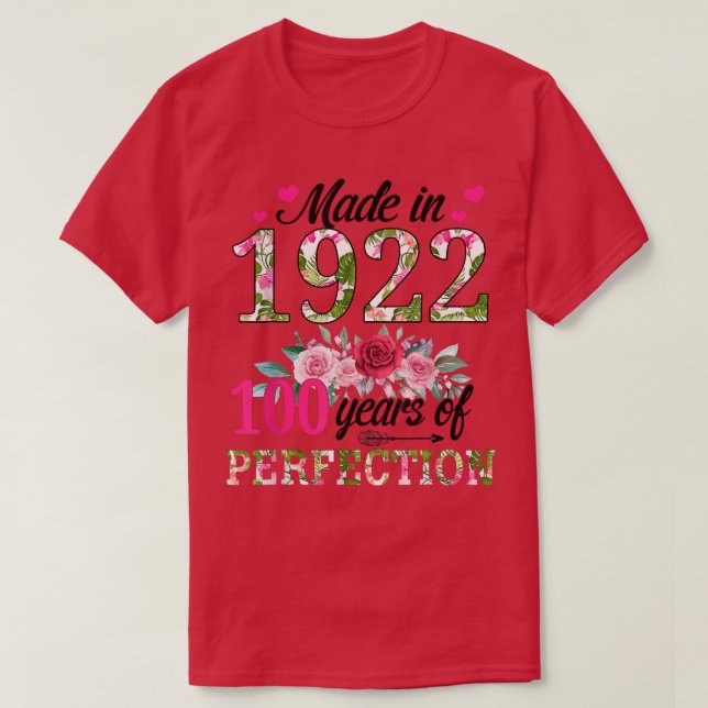 Camiseta Hecho en 1922 Floral Gi de 100 años (Diseño del anverso)