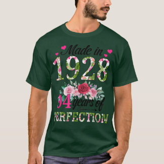 Camiseta Hecho En 1928 Regalo Floral 94 Años De Edad