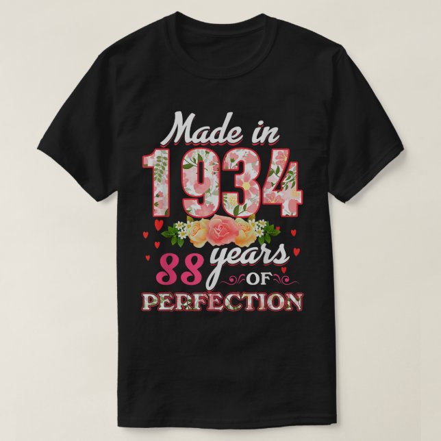 Camiseta Hecho En 1934 Regalo Floral De 88 Años De Edad (Diseño del anverso)
