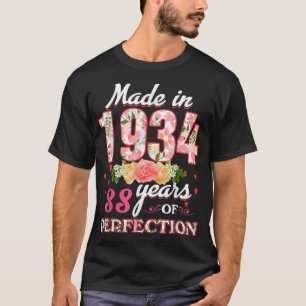 Camiseta Hecho En 1934 Regalo Floral De 88 Años De Edad