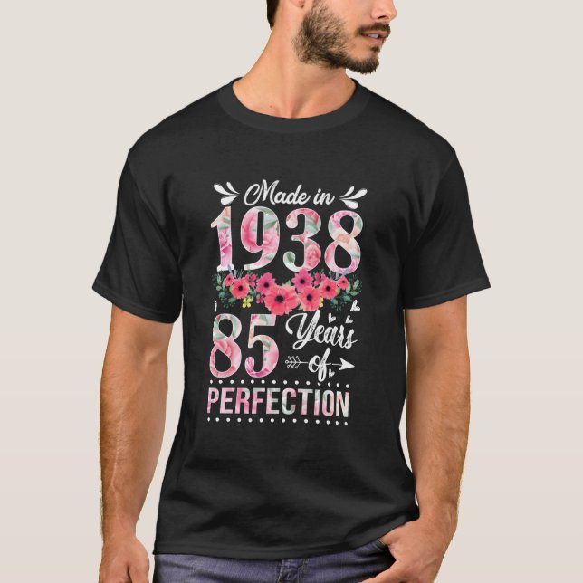 Camiseta Hecho En 1938 Chica De 85 Años De Floral (Anverso)