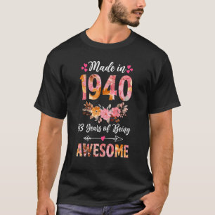 Camiseta Hecho En 1940 Regalo Floral 83 Años De Edad
