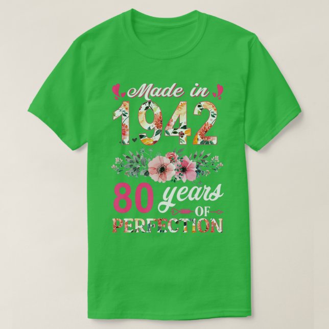 Camiseta Hecho en 1942 Regalo Floral de 80 años (Diseño del anverso)